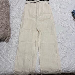 Cream Wide-Leg jumpsuit with Black Stripes
